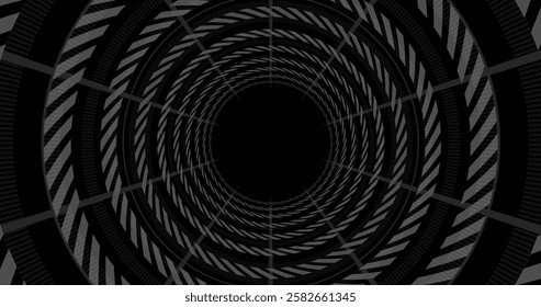 Image of block chain tunnel on black background. Global connections, computing and data processing concept digitally generated image.