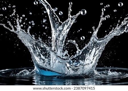 Image of block watersplash hit wall ground, explode into drop droplet. Amount Water attack impact and fluttering in air explosion. Stop motion freeze shot. Splash Water for texture elements
