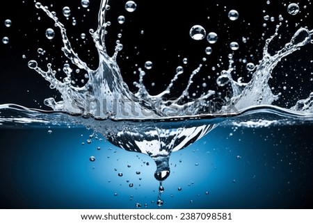Image of block watersplash hit wall ground, explode into drop droplet. Amount Water attack impact and fluttering in air explosion. Stop motion freeze shot. Splash Water for texture elements
