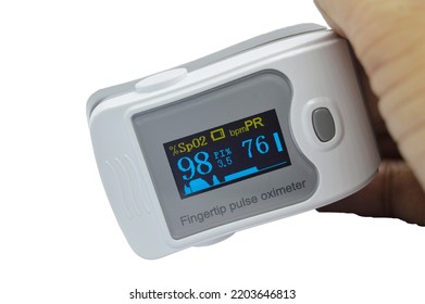 Image Of Blood Oxygen Monitor And Heartbeat, A Device That Should Be Attached. In The Treatment Of COVID-19 (with Clipping Path)