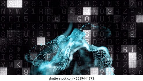Image of blue spots over data processing on black background. Pattern, technology and digital interface concept digitally generated image.
