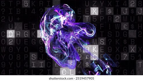 Image of blue spots over data processing on black background. Pattern, technology and digital interface concept digitally generated image.