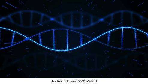 Image of blue trails and dna strands on black background. Global science and digital interface concept digitally generated image.
