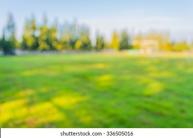 Image Of Blur Grass Field And Blue Sky For Background.