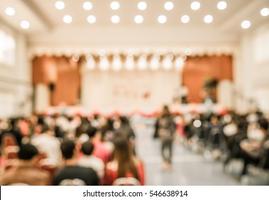 Image Of Blur People Looking To Kid 's Show On Stage At School For Background Usage . (vintage Tone)