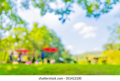 Image Of Blurred Outdoor Party On Day Time , In Garden For Background Usage .