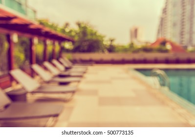 Image Of Blurred Swimming Pool For Background Usage .(vintage Tone)