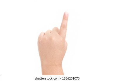 Image of boy's finger pointing  isolated on white background.