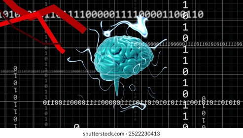 Image of brain, binary coding and digital data processing over black background. Global artificial intelligence, connections, computing and data processing concept digitally generated image. - Powered by Shutterstock