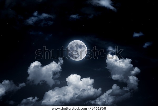 The image\
of a bright full moon in the starry\
sky