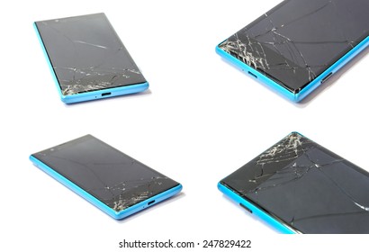 An Image Of Broken Smart Phone On White Back Ground