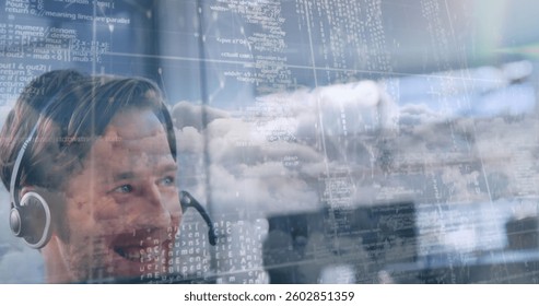 Image of businessman talking on phone headset over network of connections and data processing. digital interface global connection and communication concept digitally generated - Powered by Shutterstock - Get 15% off with code: PIKWIZARD15