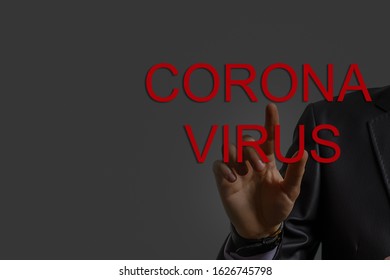 Image Of Businessman Touching Corona Virus Alert Icon