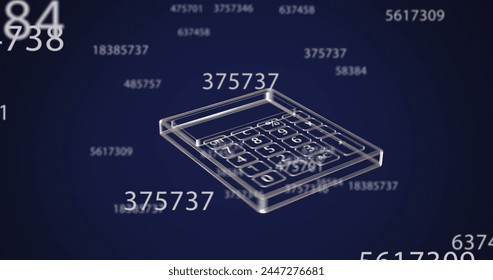Image of calculator icon over data processing on black background. Education, learning, knowledge, science and digital interface concept digitally generated image.
