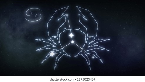 Image of cancer sign with stars on black background. Zodiac signs, stars and horoscop concept digitally generated image. - Powered by Shutterstock