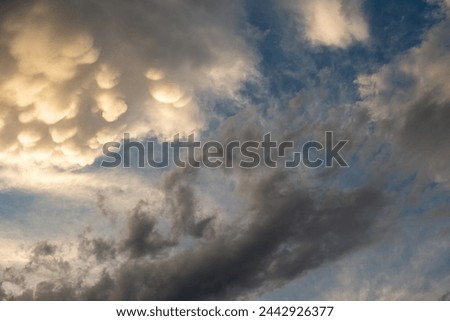The image captures the awe-inspiring mammatus clouds, their pouch-like bulges a dramatic prelude to an impending storm, underscoring the power and unpredictability of natural weather phenomena.