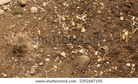 An image capturing a mixture of soil with particles, debris from buildings, and waste