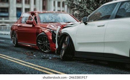 Image of a car accident that occurred on the stomach. 3d render and illustration.