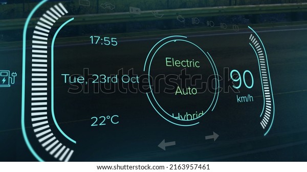 Image of car
panel over road and cars. social media and communication interface
concept digitally generated
image.