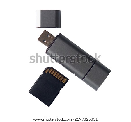 Image of Card Reader OTG Type-C USB 3.0 2in1 for all types of smartphones with type-C connectors and USB connectors on white background, perfect for Graphic assets