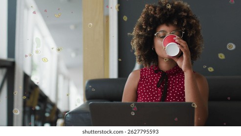 Image of caucasian girl with digital tablet against mathematical with mathematical equations. global digital interface technology and networking concept digitally generated image.