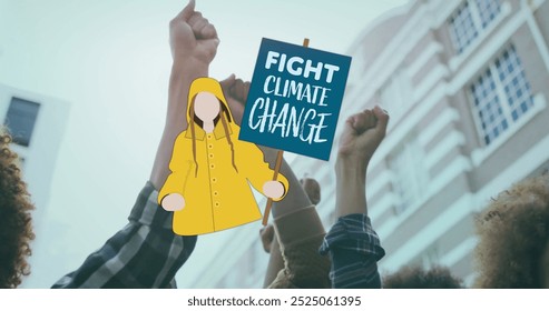 Image of caucasian girl with fight climate change placard and diverse group raising fists. Climate change, ecology, protest and environmental awareness, digitally generated image. - Powered by Shutterstock