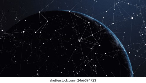 Image of changing numbers, graph, loading squares over connected dots against globe. Digitally generated, hologram, illustration, communication, report, business, progress and globalization.