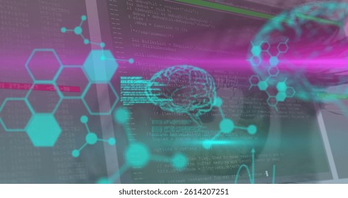 Image of chemical formulas and data processing over brain and woman eye. digital security, biometric data, science and technology concept digitally generated image. - Powered by Shutterstock - Get 15% off with code: PIKWIZARD15