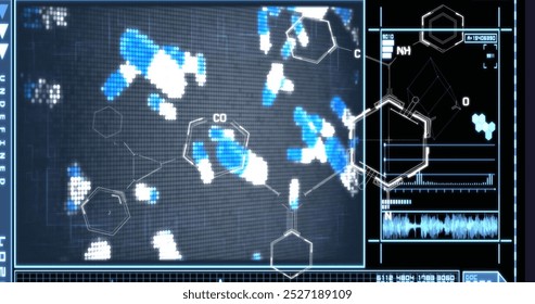 Image of chemical formulas over digital screen with bacteria and data. Science, medicine and laboratory concept digitally generated image. - Powered by Shutterstock