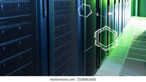 Image of chemical structures floating against computer server room. Research science and business data storage technology concept - Powered by Shutterstock - Get 15% off with code: PIKWIZARD15
