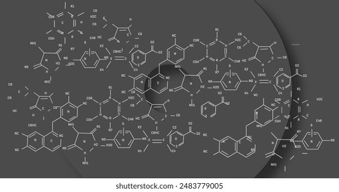 Image of chemical structures over abstract shapes forming against grey background. Research and science technology concept - Powered by Shutterstock