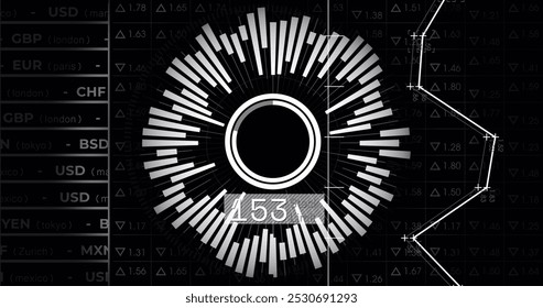 Image of circles and financial data processing over black background. global business, finances and digital interface concept digitally generated image. - Powered by Shutterstock - Get 15% off with code: PIKWIZARD15