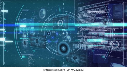 Image of circles over radars, computer language against black background. Digitally generated, hologram, globalization, sonar, molecule, coding, abstract and technology concept. - Powered by Shutterstock