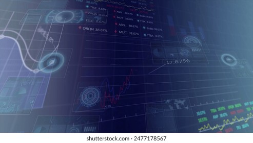 Image of circles, radars, map, computer language, graphs, trading boards over black background. Digitally generated, hologram, report, business, global and stock market concept. - Powered by Shutterstock - Get 15% off with code: PIKWIZARD15