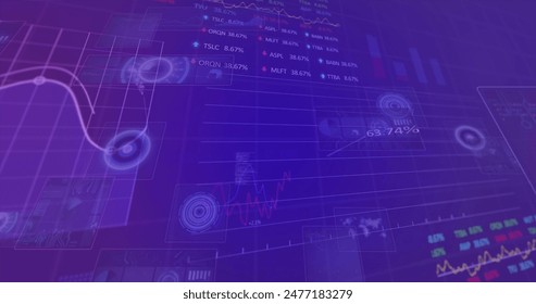 Image of circles, radars, map, computer language, graphs, trading boards over black background. Digitally generated, hologram, report, business, global and stock market concept. - Powered by Shutterstock