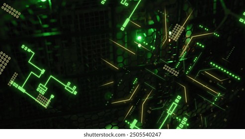 Image of circuit board and data processing over computer servers. Global business, connections, computing and data processing concept digitally generated image.