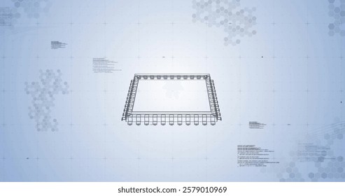 Image of circuit board and data processing over white background. Global connections, computing and data processing concept digitally generated image.