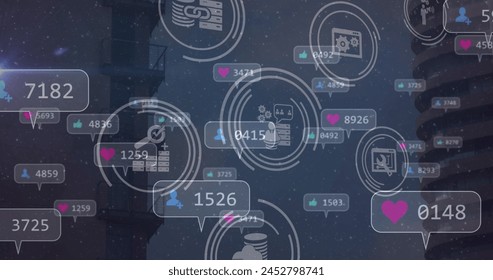 Image of cityscape and network of social media icons and numbers. global social media, connections and data processing concept digitally generated image. - Powered by Shutterstock