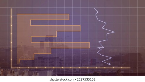 Image of cityscape over data processing. Global business and digital interface concept digitally generated image.