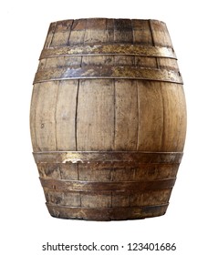 Image Of Classic Wood Barrel On White Background