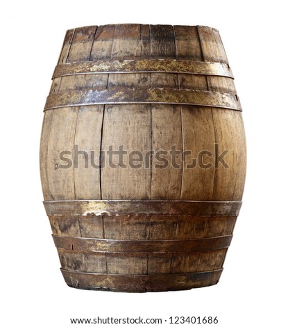 image of classic wood barrel on white background