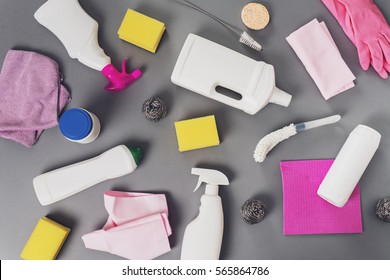 Image Of Cleaning Tools. Flat Lay