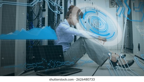 Image of clock and data processing over man using computer. Global business finances and digital interface concept digitally generated image. - Powered by Shutterstock - Get 15% off with code: PIKWIZARD15