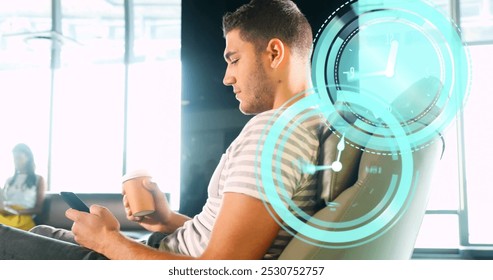 Image of clock moving over biracial businessman using smartphone. global business and digital interface concept digitally generated image. - Powered by Shutterstock - Get 15% off with code: PIKWIZARD15