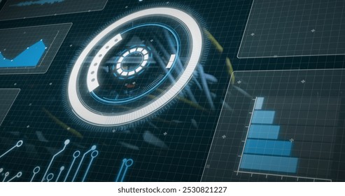 Image of clock moving over data processing on black background. Global communication and data security concept digitally generated image.