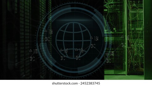 Image of clock and scope scanning over digital brain and data processing on black background. Global business data processing connections and digital interface concept digitally generated image.