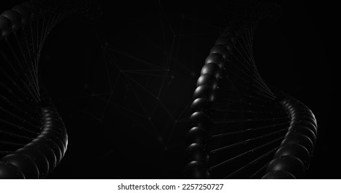 Image of close up of macro black dna strand and copy space. Global science, research, genetics and data processing concept digitally generated image. - Powered by Shutterstock - Get 15% off with code: PIKWIZARD15