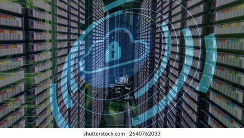 Image of cloud icon and data processing over server room. Global business and digital interface concept digitally generated image. - Powered by Shutterstock - Get 15% off with code: PIKWIZARD15