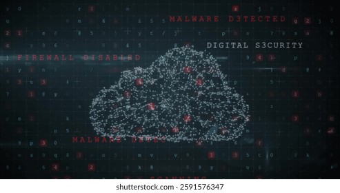 Image of cloud, padlock and shield icon and data processing on black background. Global technology, computing, online security and digital interface concept digitally generated image.