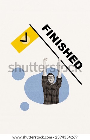 Image collage picture of happy man celebrate successful finished task isolated on painted background
